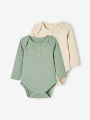 Baby-Bodysuits & Sleepsuits-Pack of 2 Long Sleeve Honeycomb Bodysuits for Babies