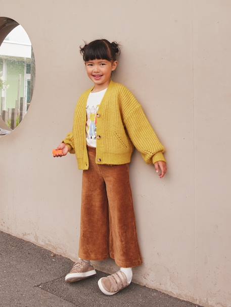 Wide Corduroy Trousers for Girls BROWN MEDIUM SOLID+fir green+plum 