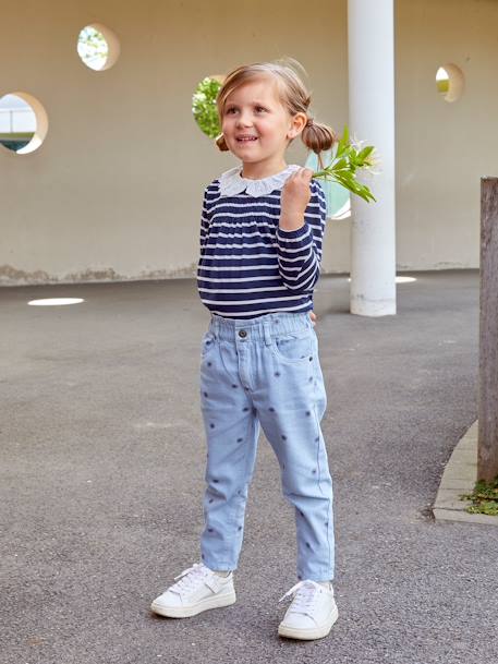 Blouse-like Top with Broderie Anglaise on the Collar, for Girls BLUE DARK STRIPED 