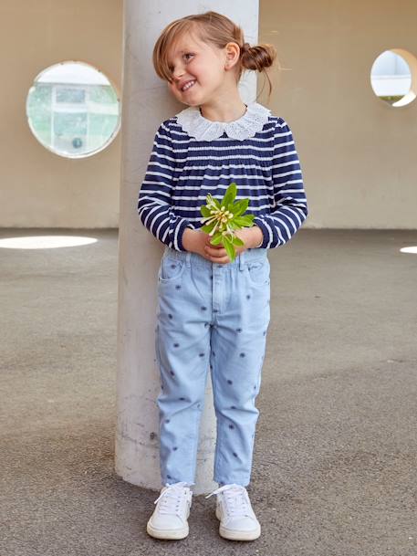 Blouse-like Top with Broderie Anglaise on the Collar, for Girls BLUE DARK STRIPED 