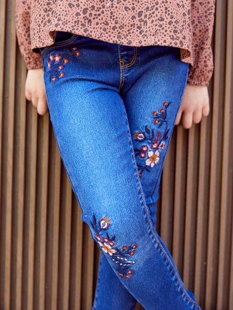 Embroidered Waterless Treggings, MorphologiK Wide Hip, for Girls BLACK DARK SOLID WITH DESIGN+BLUE DARK WASCHED 