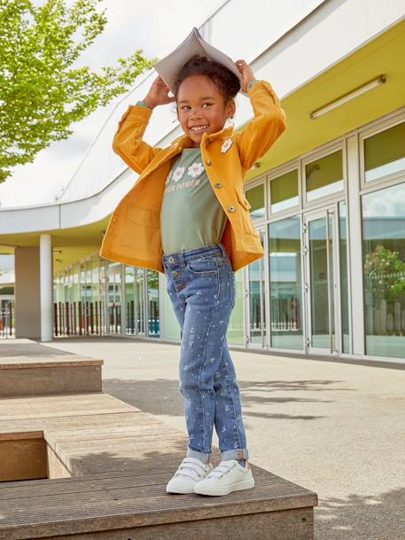 Straight Leg Jeans with Distressed Details for Girls BLUE MEDIUM WASCHED+Grey Denim 