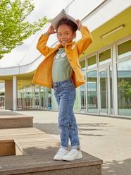 Worker Style Corduroy Jacket with Iridescent Flower Badge for Girls