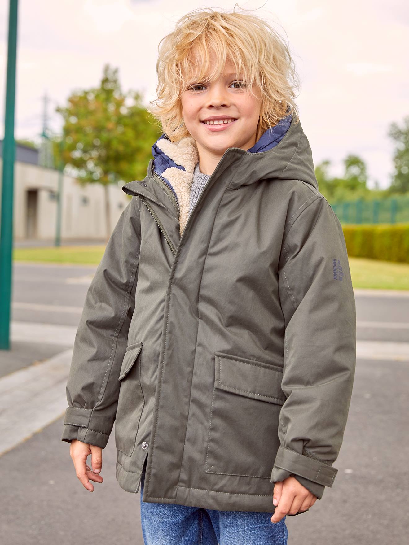 3 in 1 Parka with Removable Bodywarmer for Boys green medium solid with desig