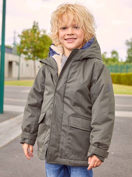 3-in-1 Parka with Removable Bodywarmer for Boys BLUE MEDIUM SOLID WITH DESIGN+BROWN DARK SOLID WITH DESIGN+electric blue+GREEN MEDIUM SOLID WITH DESIG 