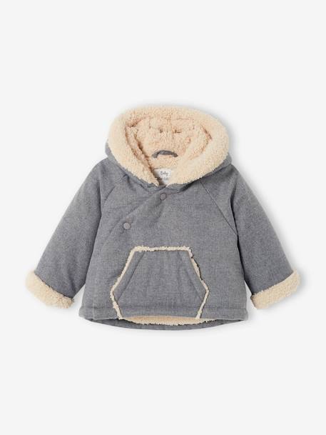 Asymmetric Jacket with Hood, for Babies GREY MEDIUM SOLID 