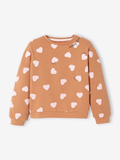 Sweatshirt with Fancy Motifs for Girls BROWN LIGHT ALL OVER PRINTED+chambray blue+ecru+pale pink+red 