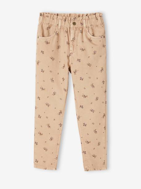 'Paperbag' Trousers with Floral Print for Girls BLUE LIGHT ALL OVER PRINTED+BROWN LIGHT SOLID 