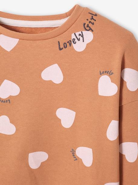 Sweatshirt with Fancy Motifs for Girls BROWN LIGHT ALL OVER PRINTED+chambray blue+ecru+pale pink+red 