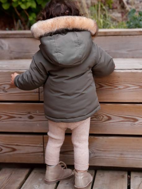 Reversible Parka with Padding in Recycled Polyester, for Babies GREEN MEDIUM SOLID WITH DESIG 