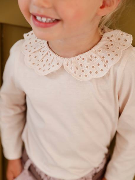 Long Sleeve Top with Embroidered Collar, for Babies BEIGE LIGHT SOLID+striped navy blue+striped red 