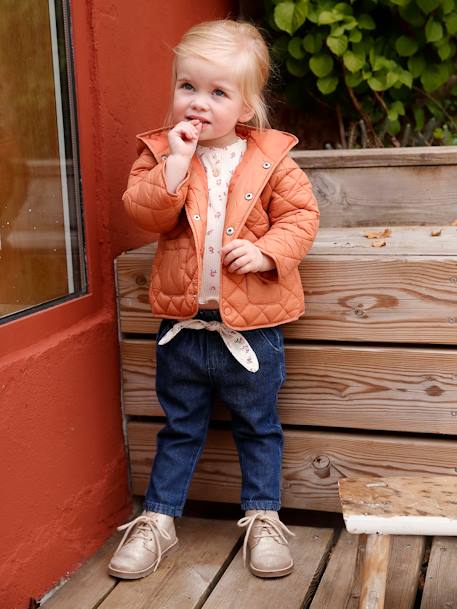 Padded Jacket with Hood for Babies ORANGE DARK SOLID 