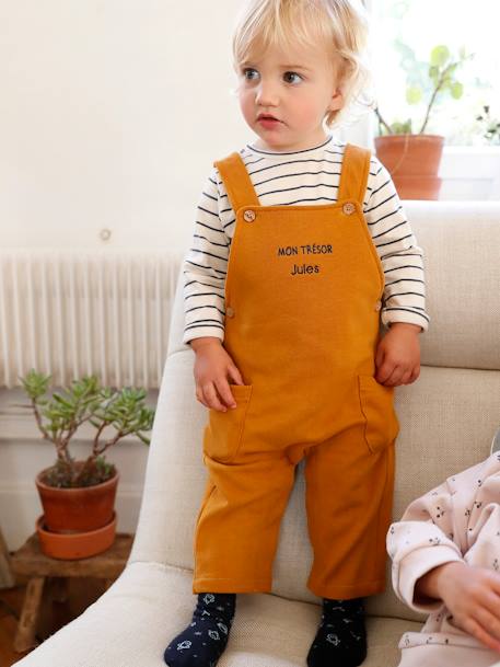 Fleece Top & Dungarees Ensemble, for Babies BROWN MEDIUM SOLID+marl grey 