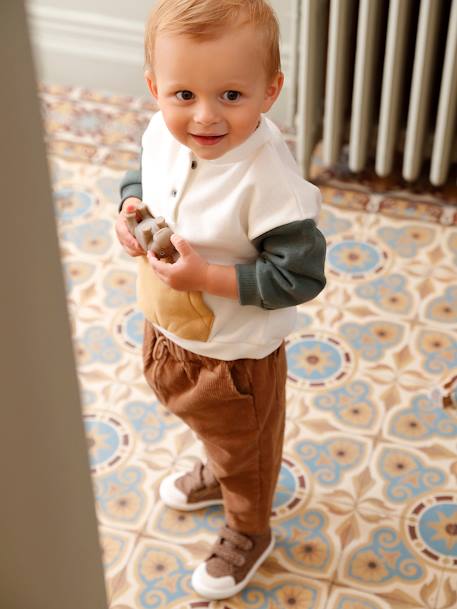 Fleece Sweatshirt + Corduroy Trousers Combo for Babies vanilla+WHITE LIGHT SOLID WITH DESIGN 