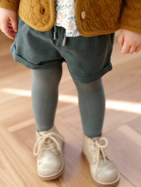 3-Piece Outfit: Top, Corduroy Shorts & Hairband GREEN DARK SOLID+purple clover 