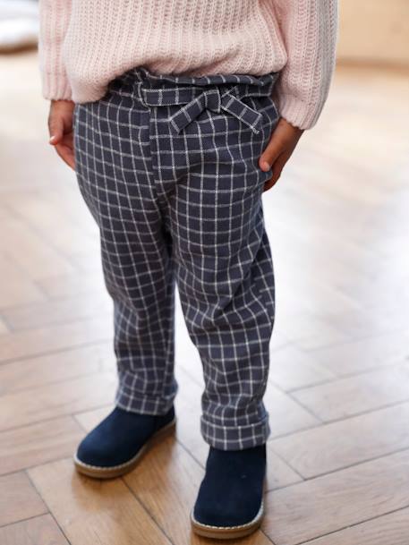 Chequered Fleece Trousers for Babies BLUE DARK CHECKS 