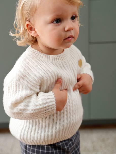 Knitted Jumper with Golden Heart for Babies sky blue+WHITE LIGHT SOLID 