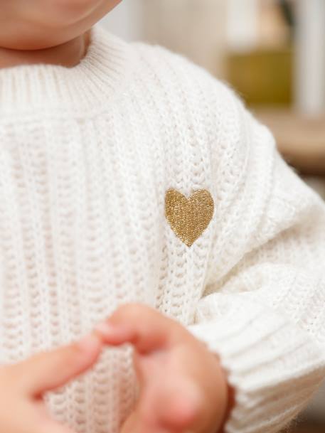 Knitted Jumper with Golden Heart for Babies sky blue+WHITE LIGHT SOLID 