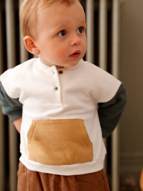 Fleece Sweatshirt + Corduroy Trousers Combo for Babies vanilla+WHITE LIGHT SOLID WITH DESIGN 