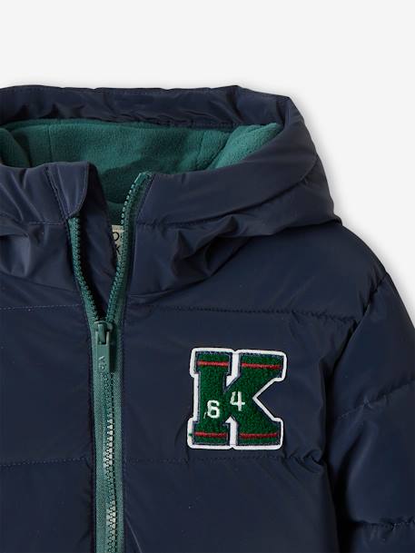 College Style Padded Jacket with Badge & Lined in Polar Fleece for Boys BLUE BRIGHT SOLID WITH DESIGN 