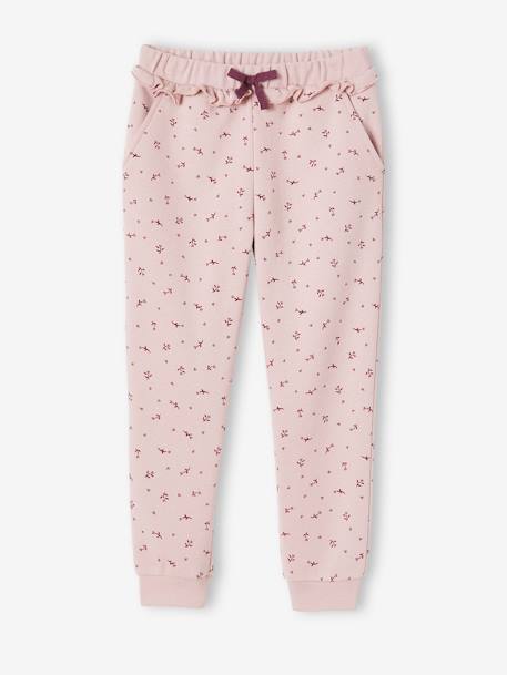 Frilly Joggers with Flower Print for Girls PINK LIGHT ALL OVER PRINTED 