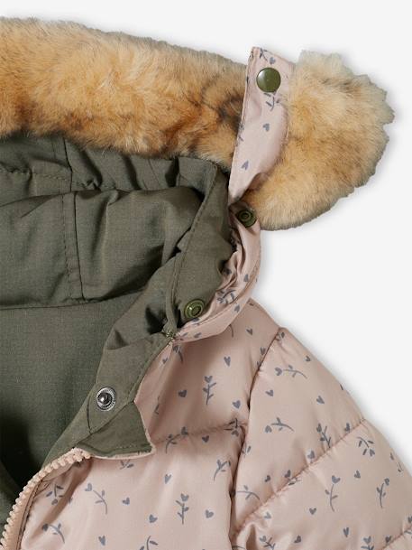 Reversible Parka with Padding in Recycled Polyester, for Babies GREEN MEDIUM SOLID WITH DESIG 