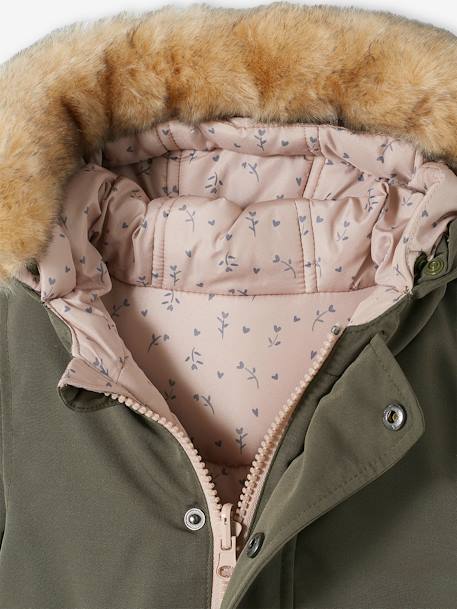 Reversible Parka with Padding in Recycled Polyester, for Babies GREEN MEDIUM SOLID WITH DESIG 