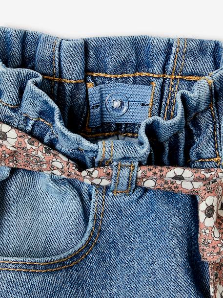 Paperbag Jeans + Floral Belt, for Girls BLUE DARK SOLID+BLUE DARK WASCHED+denim grey 