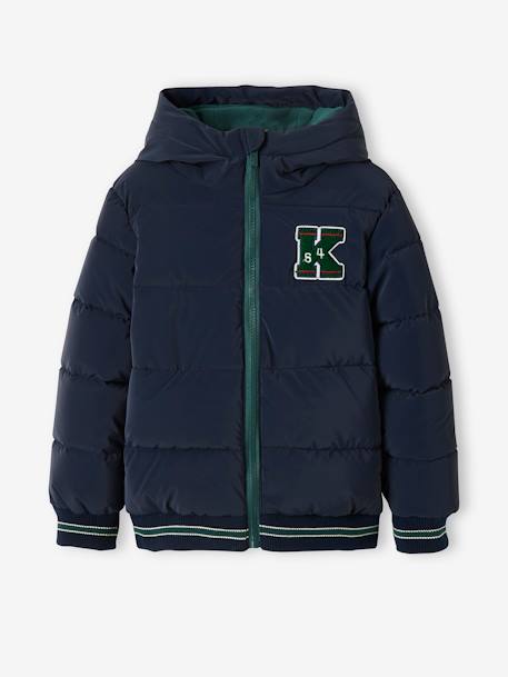 College Style Padded Jacket with Badge & Lined in Polar Fleece for Boys BLUE BRIGHT SOLID WITH DESIGN 