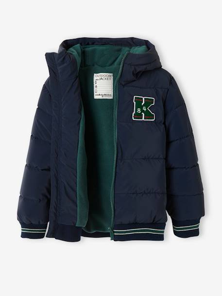 College Style Padded Jacket with Badge & Lined in Polar Fleece for Boys BLUE BRIGHT SOLID WITH DESIGN 