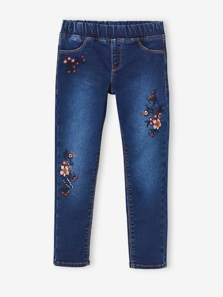 Embroidered Waterless Treggings, MorphologiK Wide Hip, for Girls BLACK DARK SOLID WITH DESIGN+BLUE DARK WASCHED 