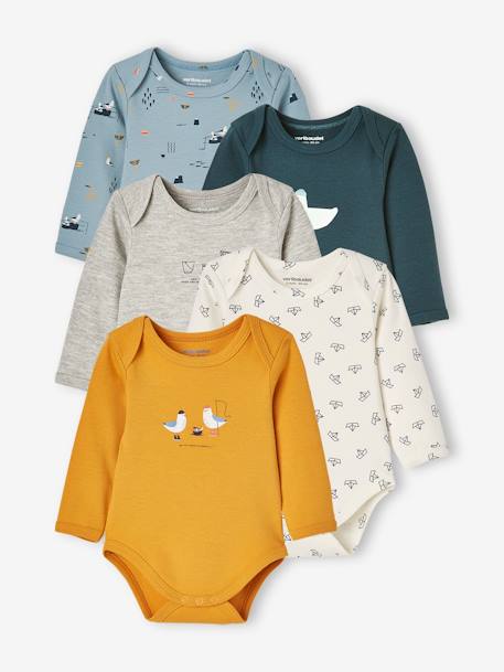 Pack of 5 Long Sleeve Bodysuits with Cutaway Shoulders for Babies YELLOW DARK 2 COLOR/MULTICOL 