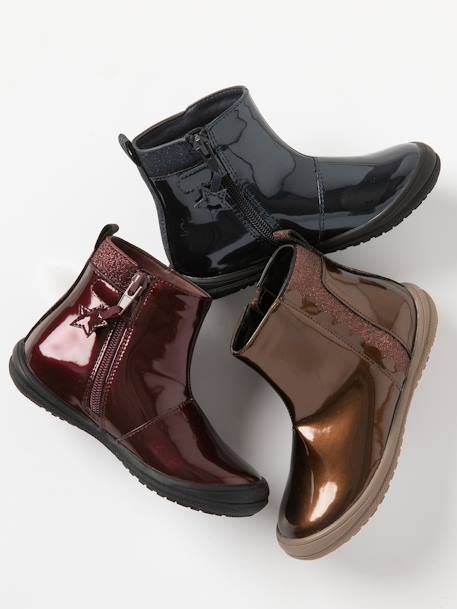 Patent Leather Boots for Girls, Designed for Autonomy BROWN DARK SOLID WITH DESIGN 