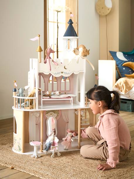 Princess Castle for Fashion Dolls in FSC® wood WHITE LIGHT SOLID WITH DESIGN 