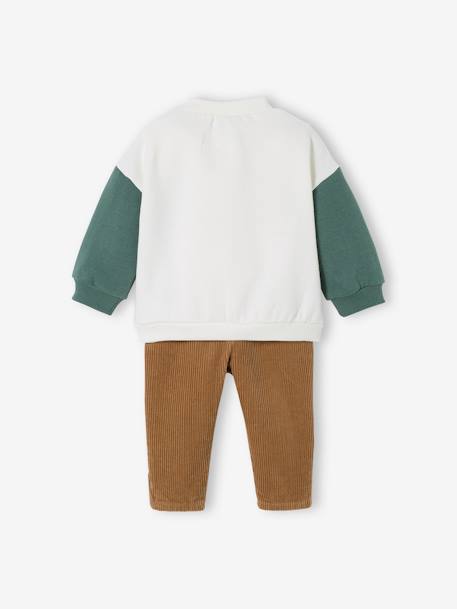 Fleece Sweatshirt + Corduroy Trousers Combo for Babies vanilla+WHITE LIGHT SOLID WITH DESIGN 