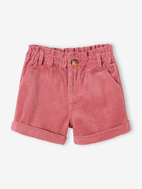 Paperbag Corduroy Shorts for Girls BLUE DARK SOLID+BROWN MEDIUM SOLID+dusky pink+PINK MEDIUM SOLID 