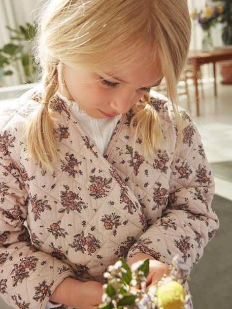 Reversible Quilted Jacket for Girls BEIGE LIGHT ALL OVER PRINTED 