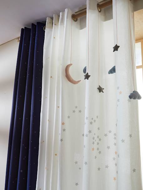 Semi-Sheer Curtain with Eyelets & Clouds & Stars Garland White 