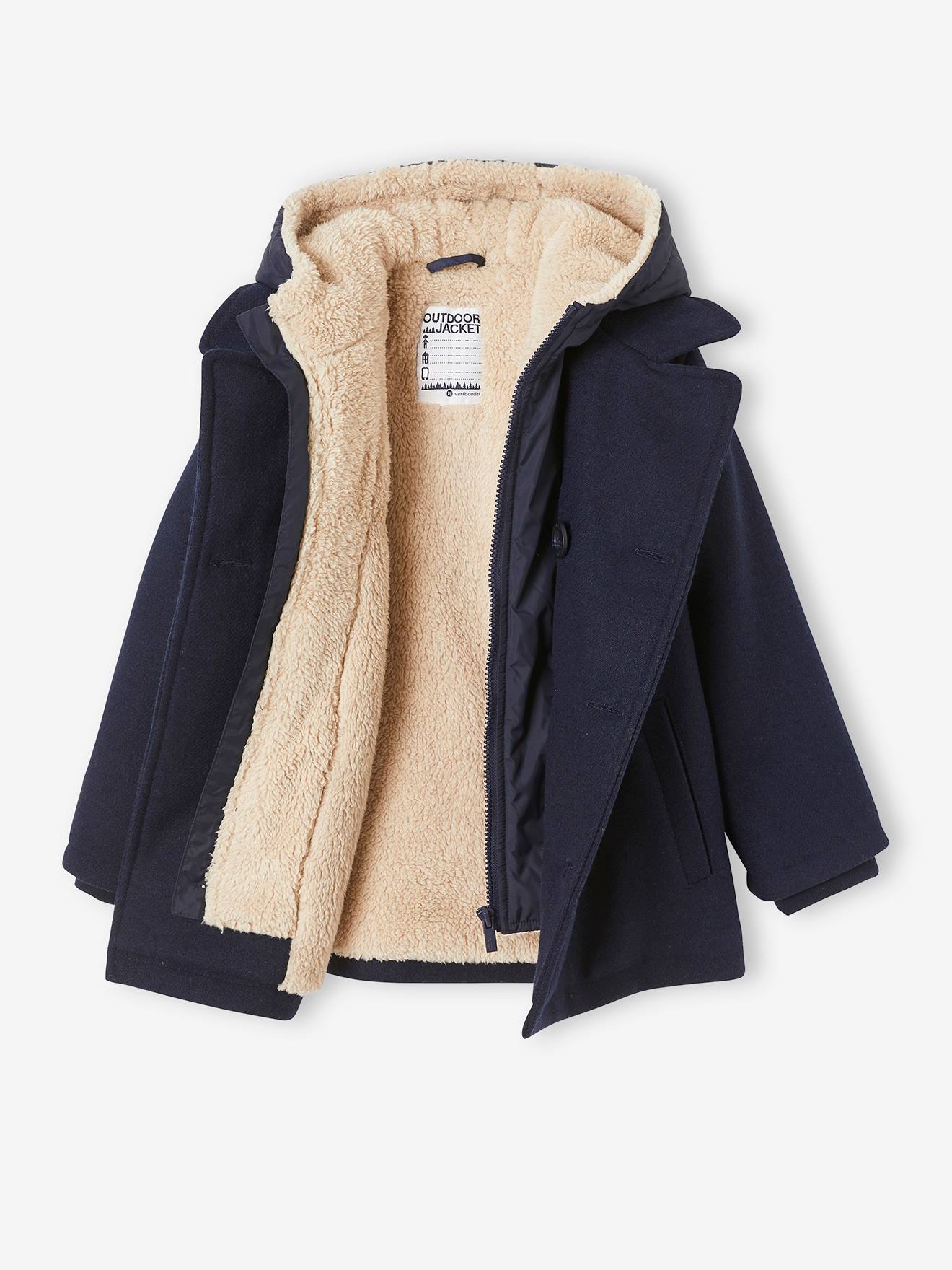 Peacoat with Hood Sherpa Lining for Boys blue dark solid with design