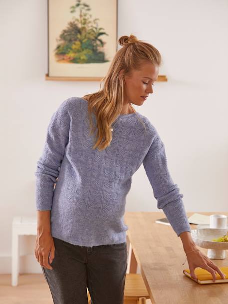 Reversible Front/Back Jumper, Maternity & Nursing BLUE MEDIUM SOLID+marl grey 