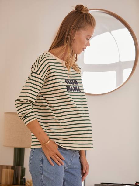 Sailor-Style Top, Maternity & Nursing GREEN MEDIUM STRIPED 