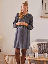 Maternity-Nursing Clothes-Flannel Dress with Embroidered Front Panel, for Maternity & Nursing