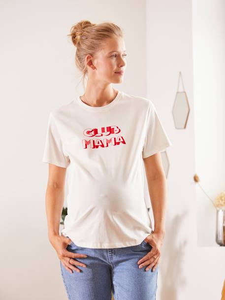 T-Shirt with Message, Maternity & Nursing WHITE LIGHT SOLID WITH DESIGN 