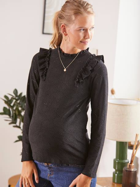 Top in Fancy Knit, Maternity & Nursing Special Beige+BLACK DARK SOLID 