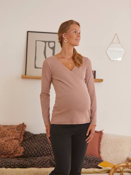 Crossover V-Neckline Top, Maternity & Nursing PINK LIGHT SOLID 