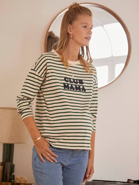 Sailor-Style Top, Maternity & Nursing GREEN MEDIUM STRIPED 