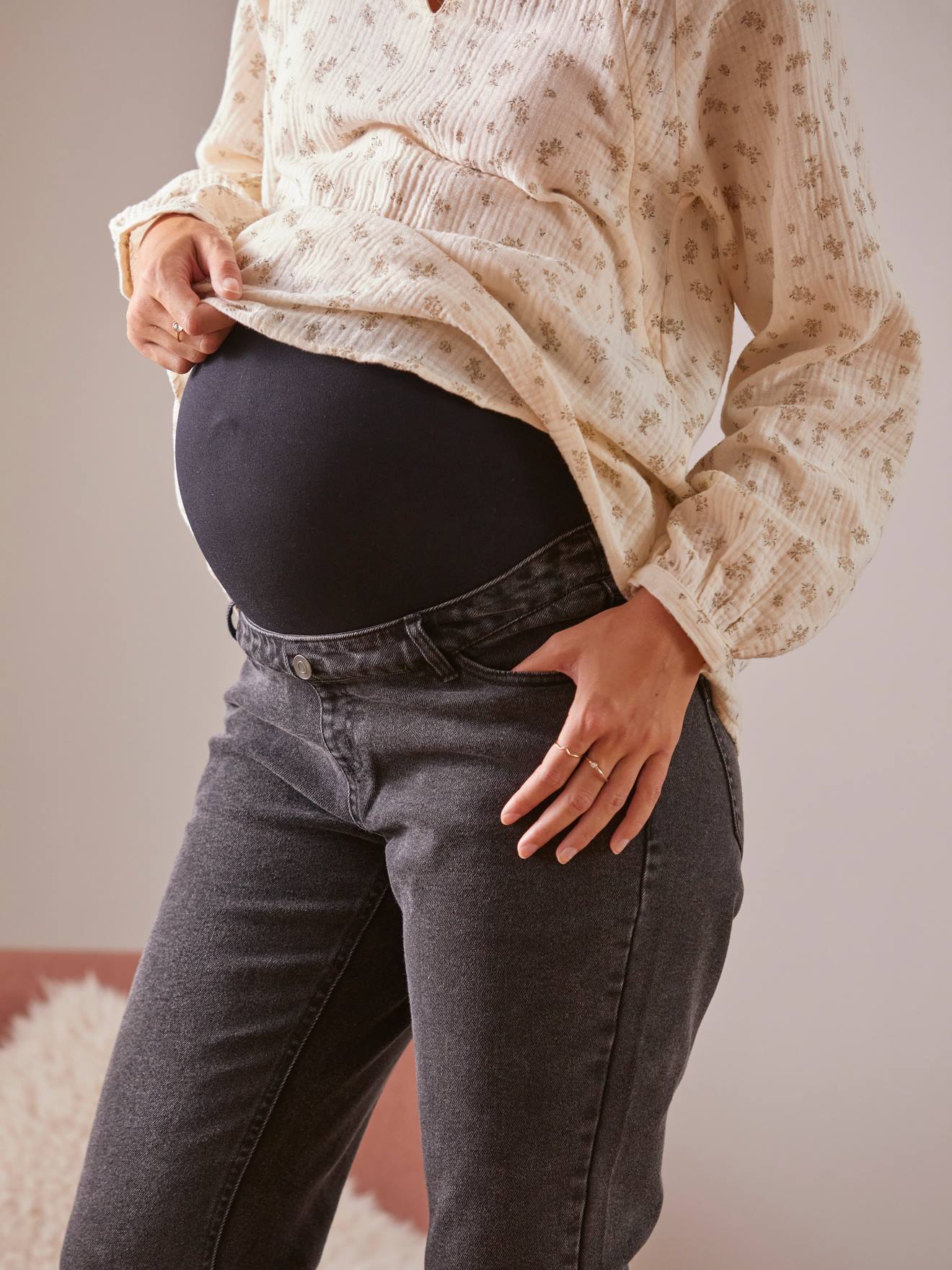 Maternity Jeans with Seamless Belly Wrap grey medium solid