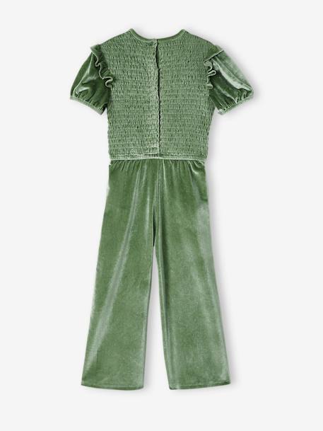 Jumpsuit with Smocking & Glittery Velour for Girls sage green 