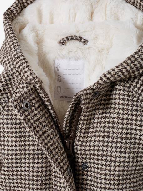 Houndstooth Coat with Hood for Babies BROWN DARK CHECKS 