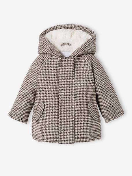 Houndstooth Coat with Hood for Babies BROWN DARK CHECKS 